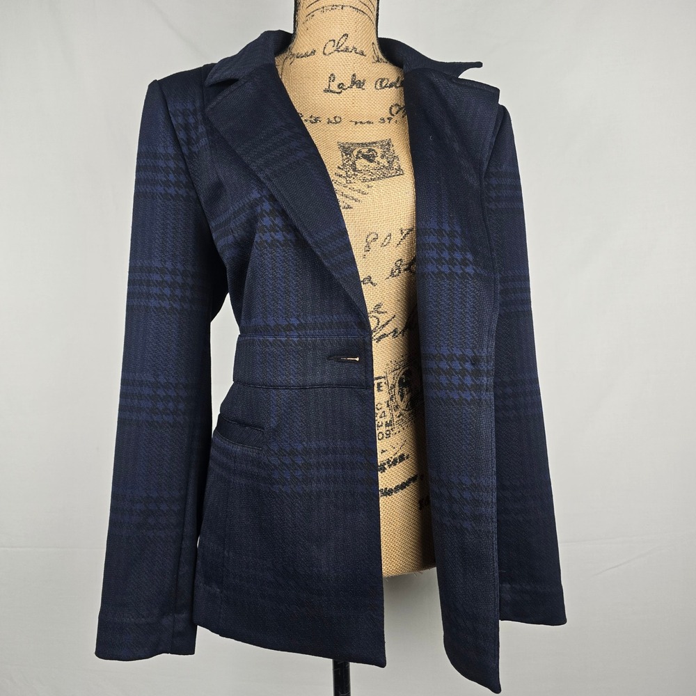 Cabi Regency Women's Blazer Navy Blue Black Plaid Single Button Career Jacket L - Picture 2 of 16